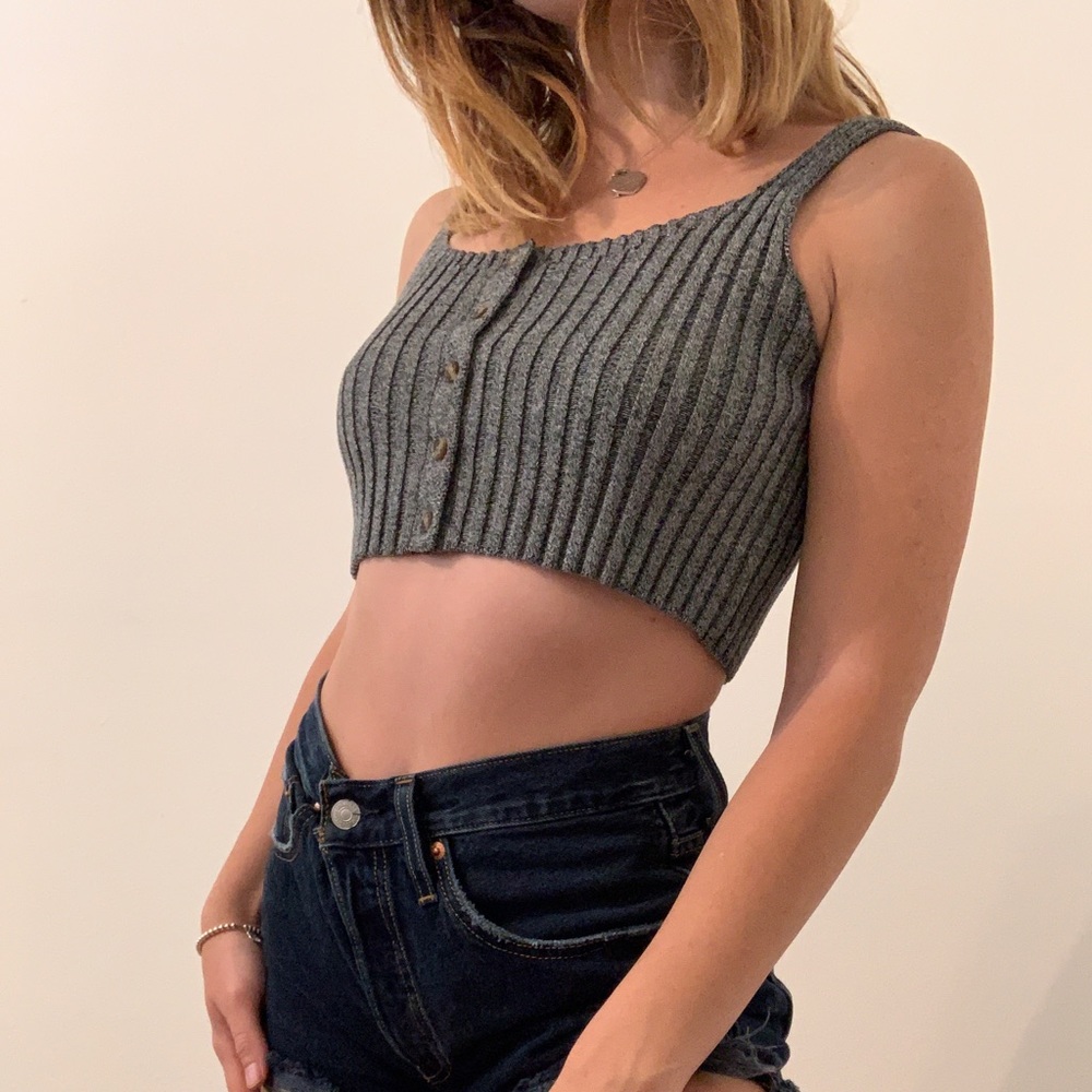 Grey sweater crop top tank top